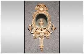 A Fine & Impressive Victorian Wall Handing Girandole Gilt Gesso Convex Mirror with combined three