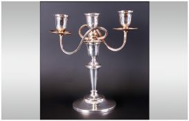 A Modern 20th Century Silver Plated On Copper 3 Branch Candelabra Of Good Quality Made In Sheffield,