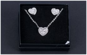 White Austrian Crystal Heart Necklace and Earrings Set,