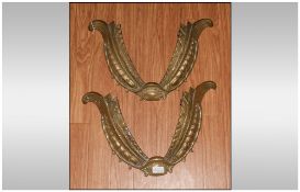 Pair French Art Deco Cast Ormolu Wall Appliques with zig zag decoration to the scroll work arms.