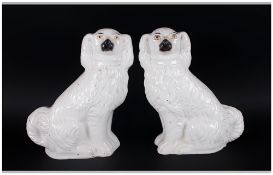 Staffordshire Pair Of Large King Charles Poodles. Circa 1860's. Seated Position. Each 10.