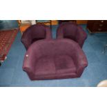 Contemporary Purple Velour Covered Tub Shaped Three Piece Suite comprising settee and two tub