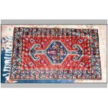 Very Fine Hand Made Bedouin Cashmere Fine Silk Rug/Throw. Measures 36 by 23 inches predominantly red