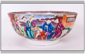 18th Century Chinese Famile Rose Punch Bowl Decorated in bright coloured enamels depicting figures