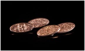 Antique Pair Of 9ct Gold Cufflinks With embossed decoration. Fully Hallmarked. 3.5 grams.