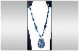 Sodalite, Blue Lace Agate, Black Agate and Lapis Lazuli Pendant Necklace, the pendant set with a