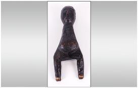 Antique African Carved Wood Sling Shot - Catterpolt Carved Handle In The Form of a Figure, Of Good