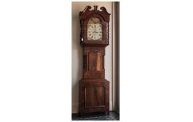 Large Early Victorian Mahogany Cased Grandfather Clock with an arched decorated enamel face