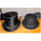 Dunn & Co Hat Makers Bowler Hat together with top hat.