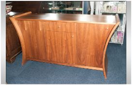 Contemporary Design Sideboard, Teak Finish Central Drawer & Cupboard Between Two Further