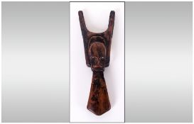 African Antique Wood Carved, Hand Sling Shot - Catterpolt Carve To The Handle with a Stylised