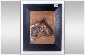 Antique W.M.F. Type Metal Silver Plated Wall Plaque of a Horses Head In Relief - Monogrammed To