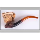 French 19th Century Fine Quality Meerschaum Pipe In Original Leather Case, Well Carved With a