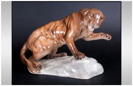 Beswick Wild Animal Figure 'Puma On Rock' Style Two. Model number 1823. Designer A Gredington,