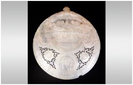 Antique Carved Mother of Pearl Shell, Depicting The Last Supper with Carved Shaped Top, Frett -