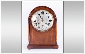 English Walnut Dome Topped Full Chimes Striking Mantle Clock 8 day movement, strikes on 5 gongs with