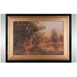 John Lewis - Active Early 19th Century, Deer In a Woodland Setting Oil on Canvas. Signed and Framed.