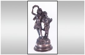 Italian 20th Century Bronze Figure/Sculpture Of A Romantic Couple Of Classical Form raised on a