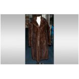 Ladies Three Quarter Length Dark Brown Mink Fur Coat, Fully lined. Collar With Revers, Slit pockets,