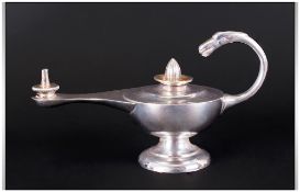 1920's Hamilton & Co Heavy Novelty Silver Table Cigar Lighter, Oil Lamp. The Handle In The Form of a