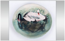 W. Moorcroft - Initialled by Walter Ltd and Numbered Edition Cabinet Plate. Number 318-350 ' Swans '