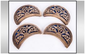 Crescent Shaped Turquoise Enamel Bosses probably Turkish. With cut out metal floral decorations in