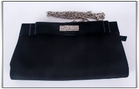 Melluso Italian Evening Handbag with Black Colour way, Set with Diamonte Trim and Silver Coloured