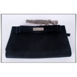 Melluso Italian Evening Handbag with Black Colour way, Set with Diamonte Trim and Silver Coloured