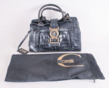 Roberto Cavalli Designer Handbag Black Just Cavalli Embossed Crocodile Effect Leather Handbag with