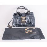 Roberto Cavalli Designer Handbag Black Just Cavalli Embossed Crocodile Effect Leather Handbag with