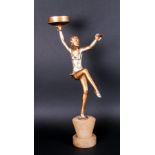 Art Deco Impressed Cold Painted Metal Figural Lamp Base Circa 1930 'The Dancing Lady' With Hands