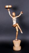 Art Deco Impressed Cold Painted Metal Figural Lamp Base Circa 1930 'The Dancing Lady' With Hands