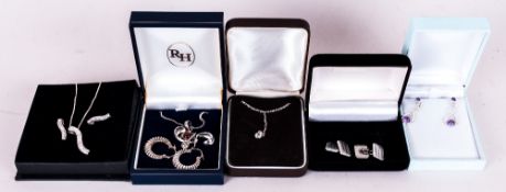 Collection Of Jewellery Comprising Gents Engine Turned Cufflinks, Silver Stone Set Earrings,