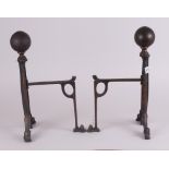 Pair of Art Nouveau Copper Fire Irons, With a Ball Finial Terminating on Shaped Legs. c.1900. 16
