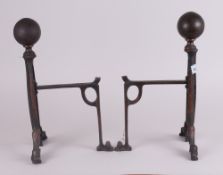 Pair of Art Nouveau Copper Fire Irons, With a Ball Finial Terminating on Shaped Legs. c.1900. 16