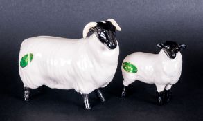 Beswick Farm Animal Figure Black Faced Sheep & Lamb model 1765, Issued 1993. 3.25'' in height.