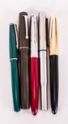 A Vintage Collection of Five Fountain Pens, Comprises A Stephens Leverfil, No 106 with 14ct Gold