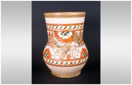 Charlotte Rhead Crown Ducal Signed Vase Circa 1930's 'Tudor Rose' lustred with orange & fawn