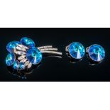 Art Deco Style Brooch & Matching Pair Of Earrings, Set With Blue & White Stones. Looks well