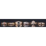 Ladies 9ct Gold Stone Set Dress Ring, Collection Of Six Rings All fully hallmarked. Various designs.