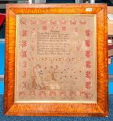 19thC Framed Sampler With Verse By Magery Pye's Work Aged 12 1855, Surrounded By Figure, Tree Of