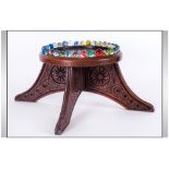 WITHDRAWN //  Victorian Carved Oak Glass Marble Game Stand of Unusual Form. Supported on Four Carved