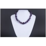 Amethyst Smooth Tumbled Bead Necklace, rich purple baroque amethysts, hand knotted onto purple silk,