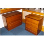 Set Of 3 Stag Chests Of Drawers In Teak With Wooden Knobs, All 25 Inches High, 2 At 32 x 17 Inches