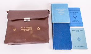 Masonic 1950's Leather Pouch Containing Masonic Sash, Books etc. For Egerton Lodge Number 2216