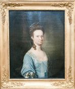 A Fine Quality Early 18th Century Portrait In Oil on Canvas of an Elegant Lady Wearing a Blue