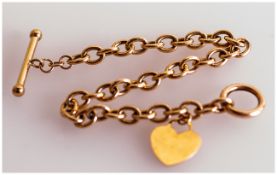 9ct Gold Hollow Link Bracelet, With Attached Heart Shaped Fob. Gross Weight 7 Grams