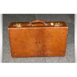 A Vintage Leather Gentleman's Suitcase, ' C R ' Monogram to the front, with Brass Locking Hinges.