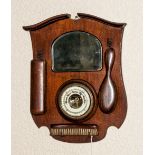 1940's Oak Combined Wall / Hall Barometer / Mirror and Vanity Brush Set. 17 Inches High, 13 Inches
