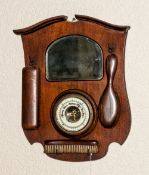 1940's Oak Combined Wall / Hall Barometer / Mirror and Vanity Brush Set. 17 Inches High, 13 Inches